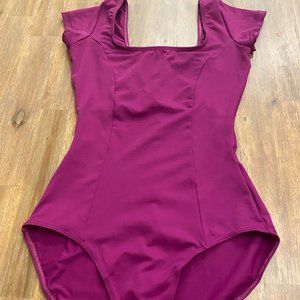 So Danca Beatrice leotard, size large / L, raspberry with cap sleeves